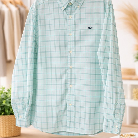 Vineyard Vines Other - Vineyard Vines Performance Whale Shirt Men’s L Mint Plaid Button Down